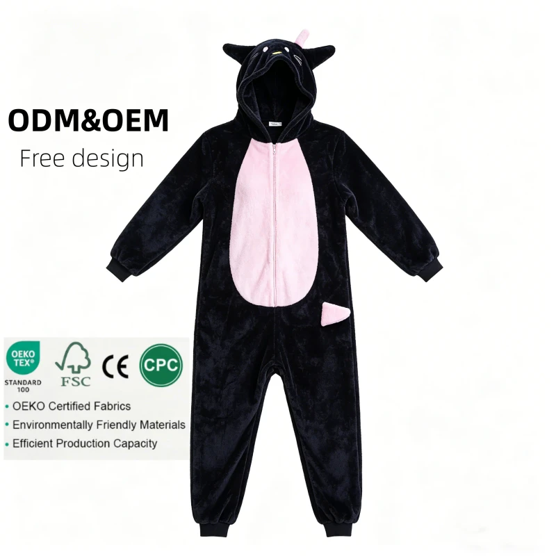 Custom Winter Casual Woven 100% Polyester Soft Breathable Hooded Long Sleeve One Piece Onesie Adult Women Pajamas
