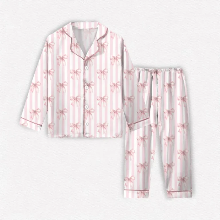 Custom-Women-Adult-Bamboo-Button-Down-Nightgown-Coquette-Bow-Pinstripes-Long-Sleeve-Top-and-Pants-Women-Bamboo-Sleepwear-Pajamas