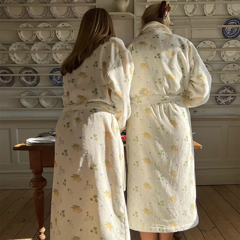 Custom Women Thickened 100% Cotton Long Robe Winter Female Lounge Wear Kimono Bathrobe Nightgown Loose Home Wear