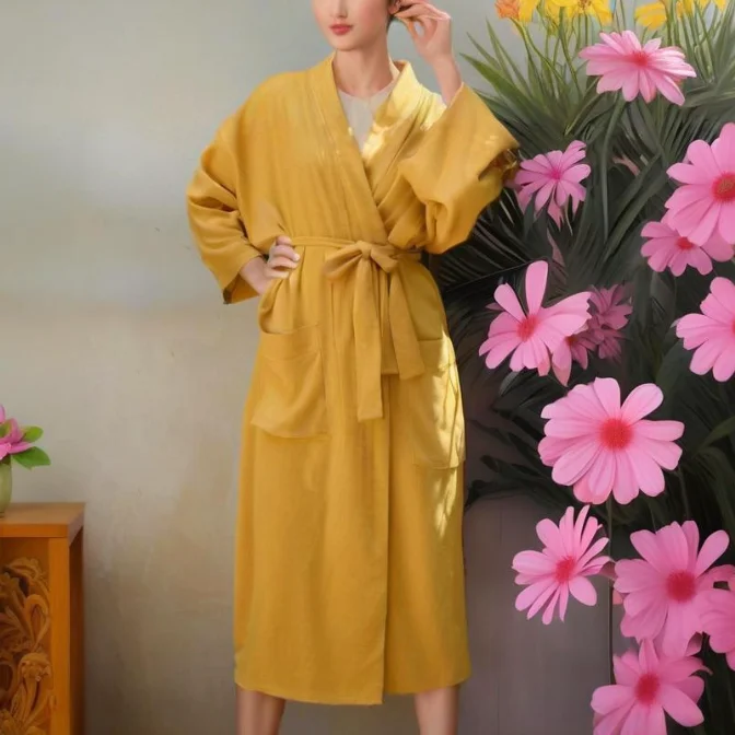 Custom-Womens-Long-Length-OEKO-100-European-French-Linen-Flax-Bathrobe-Navy-Blue-Long-Linen-Lounge-Bath-Robe-With-Belt
