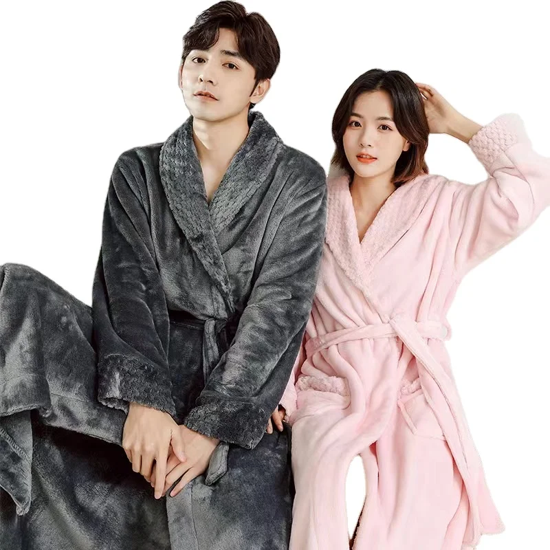 Custom extra Long Soft Warm Microfiber Flannel Thick Pajamas Sleepwear Bathrobe Terry Cloth Bath Robe Plus Size for Women Men