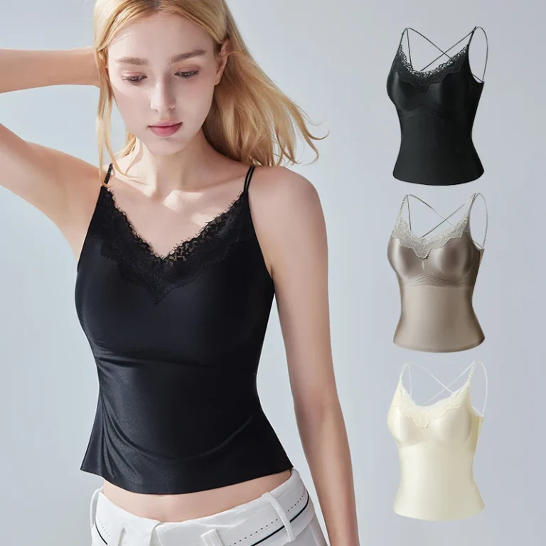 Custom-tank-Tops-Women-Basic-Solid-Color-Lady-Cross-Lined-Scoop-Neck-Silk-Pajama-Set-with-Lace-Camisole-Shorts-Satin-Loungewear