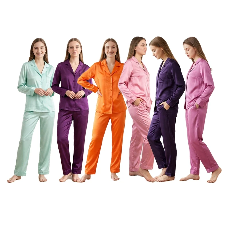 Customizable Low MOQ New Summer Women's Elegant Satin Pajamas Elastic Waist Lightweight Breathable 100% Polyester