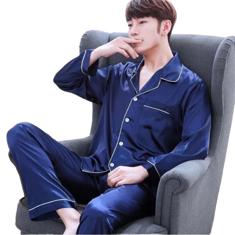 Customizable Men's Colored Pajama Set Elegant and Comfortable Multi-color Long-sleeved Long-pants Spring Autumn Home Wear