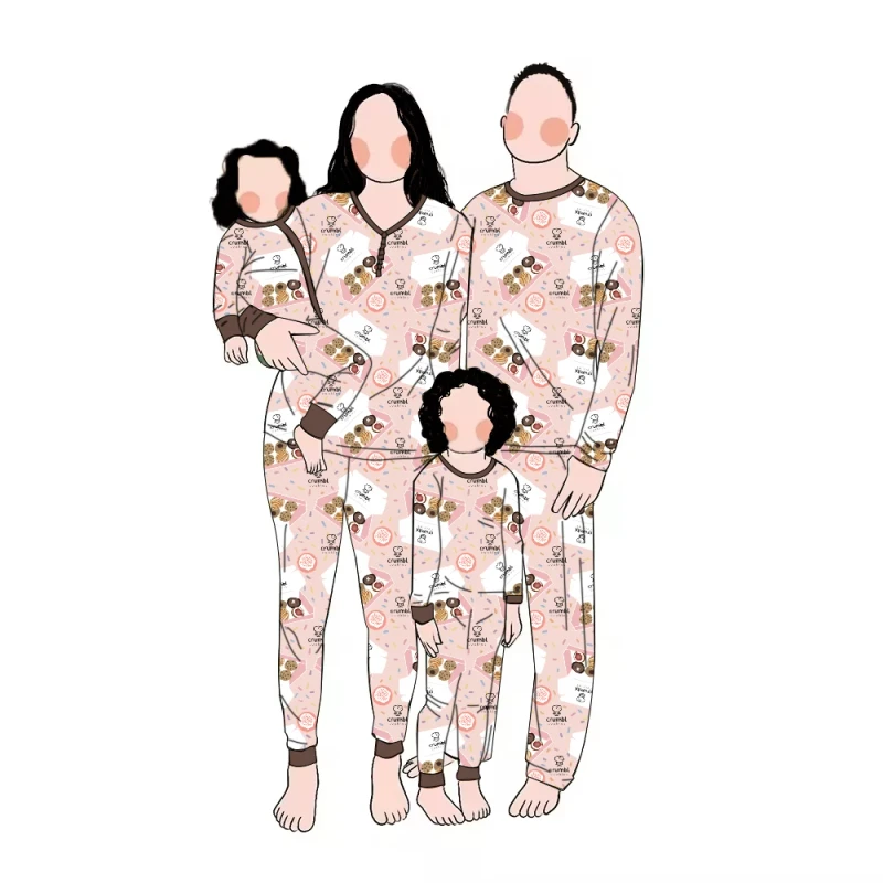 Customize 4 Sets of Christmas-themed Printed Family Pajama Sets for Casual Sleeping