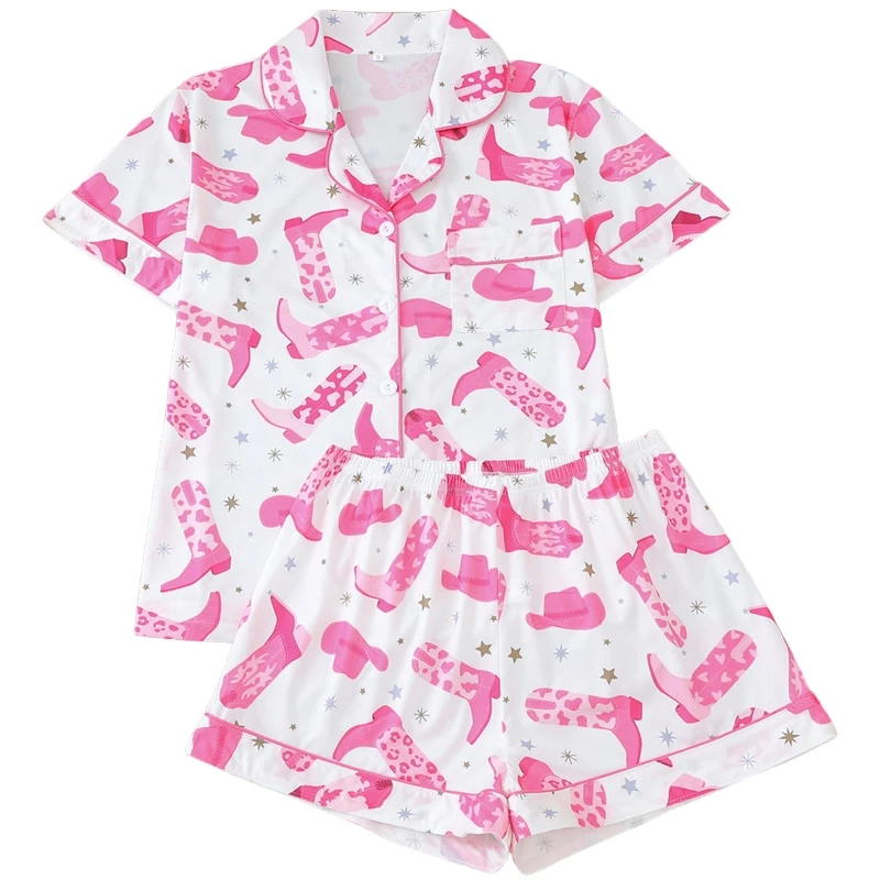 Customize Full Printed Milk Silk Summer Women's Sleepwear Short Sleeve Short Pants Sets Front Logo Plus Size S 2XL