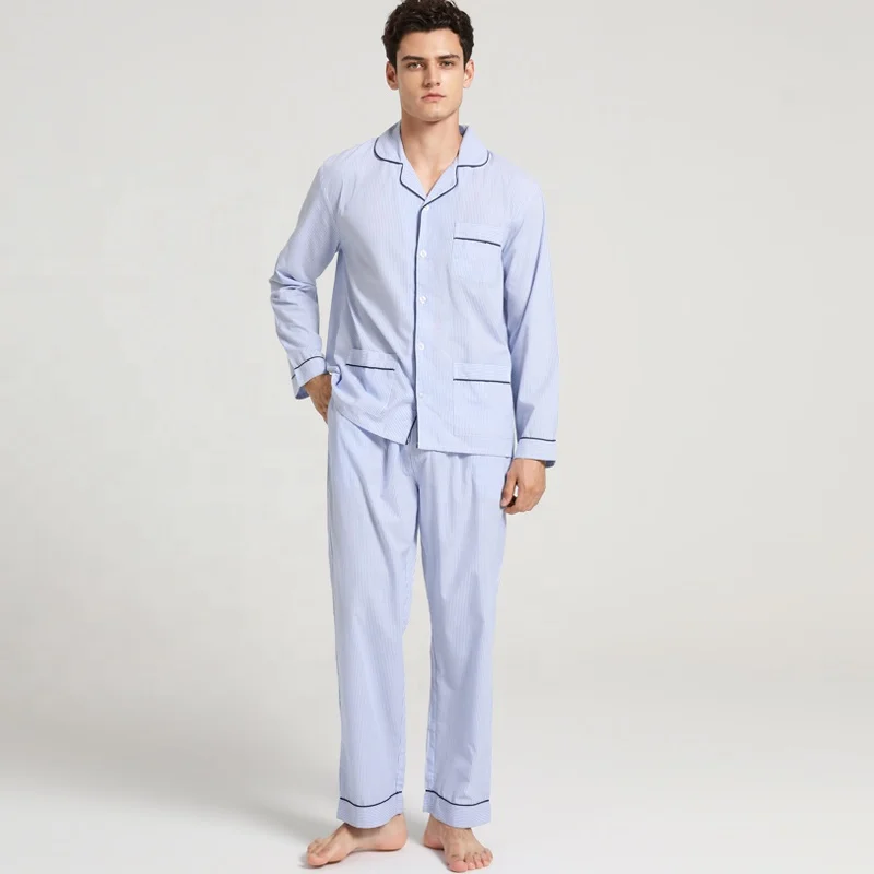Customize High-quality Cotton Pajama Set With Turn-down Collar Shirt Mens Sleepwear Lounge Wear