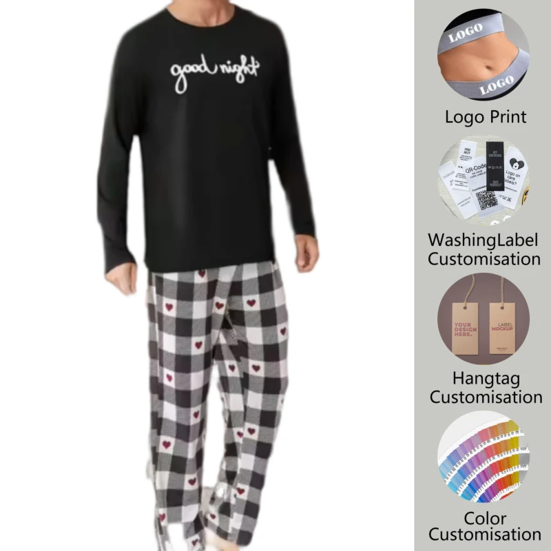 Customize Men's Sleepwear Pajamas Comfortable and Breathable Plaid Print Long Sleeve Pyjama Autumn Pyjamas Men