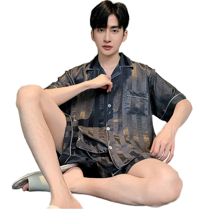 Customize Men's Summer 3 in 1 Pajamas Cardigan Short Sleeve Shorts Trousers Fashion Comfortable Casual Sleepwear