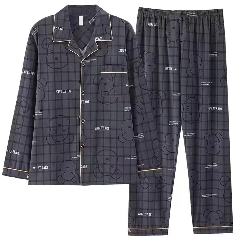 Customize Pyjamas Mens Pajamas Set Mens Pajama Bottoms Soft Cotton Lapel Long Sleeved Nightgown OEM ODM Manufacturers