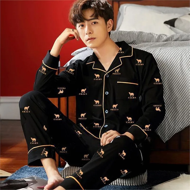Customize Pyjamas for Men 100% Cotton Pajama Set Long Sleeve Button Down Sleepwear Soft Pjs OEM ODM