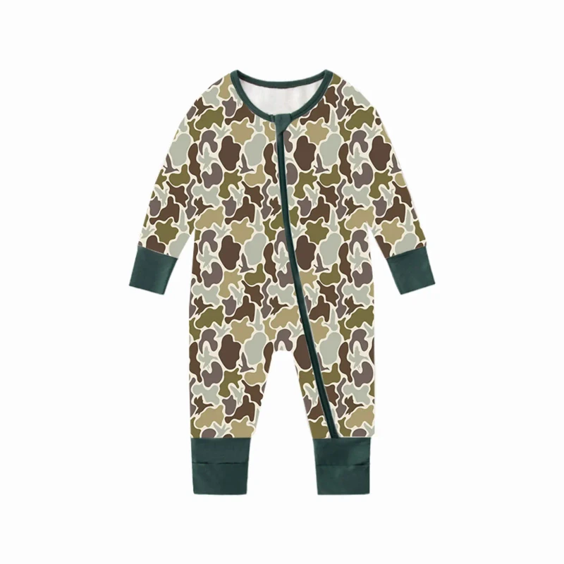 Customize Toddler Kids Clothes Set Organic Bamboo Sleeper Children's Wear Western Camo Baby Romper Pajamas Set