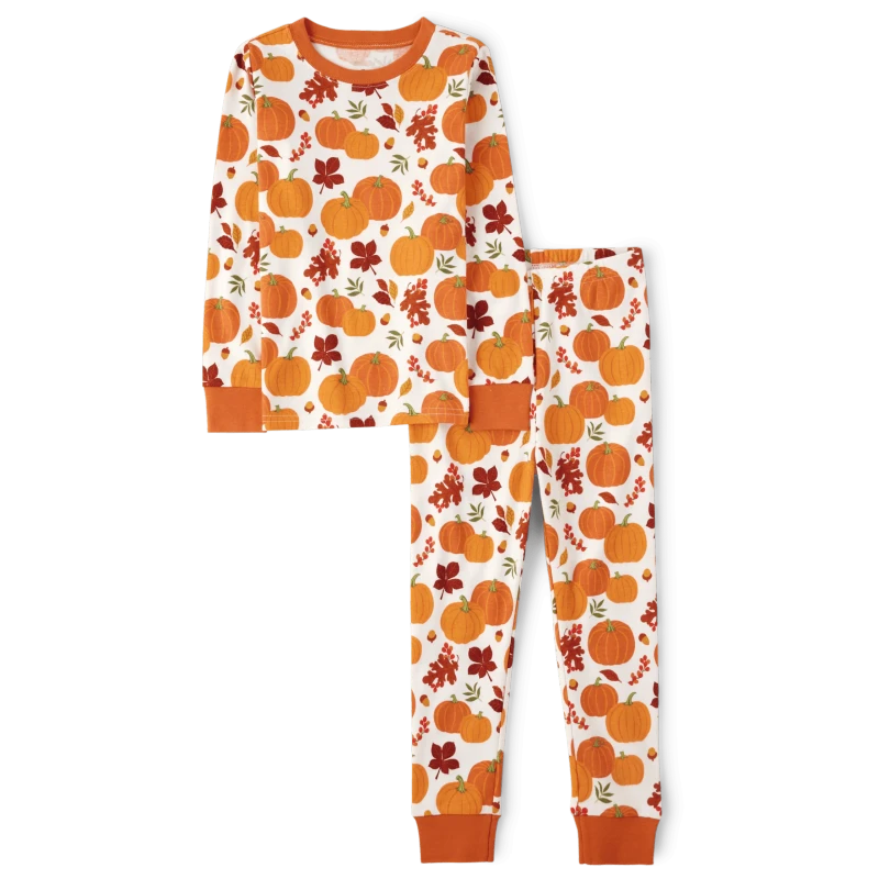 Customize Unisex Long Sleeve Pumpkin Snug Fit Cotton Pajamas Baby Family Matching Long Sleeve Halloween Pajama Sets