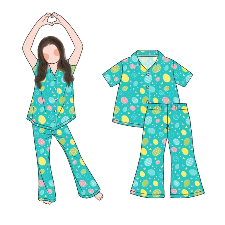 Customized-2pcs-New-Style-Bamboo-Custom-Girls-Kids-Child-Clothing-Designs-Long-Pants-Short-Sleeve-Pajamas