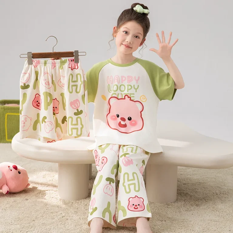 Customized-All-season-Childrens-Baby-Toddler-Neck-Loungewear-Pajamas-Soft-Breathable-Moisture-Wicking-Warm-Girls-Pajama-Sets