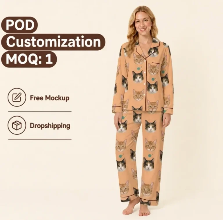 Customized-Cat-Face-Plaid-Pajamas-Long-Sleeve-Women-Notch-Collar-Nightwear-Personalized-Photo-Loungewear