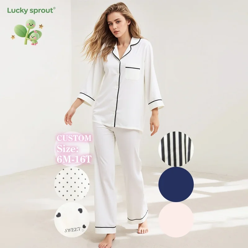 Customized Color and Size Long Sleeved Pants with Buttons Ladies' Pajamas Sets Made of Silk Pajamas for Women Set