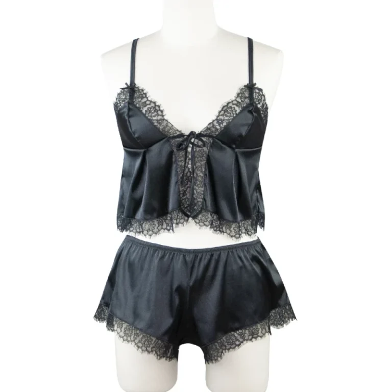 Customized-Factory-Satin-Lace-Pajamas-Set-for-Women-Nightwear-Lingerie-Set-Adjustable-Straps-Sexy-Camisole-Set