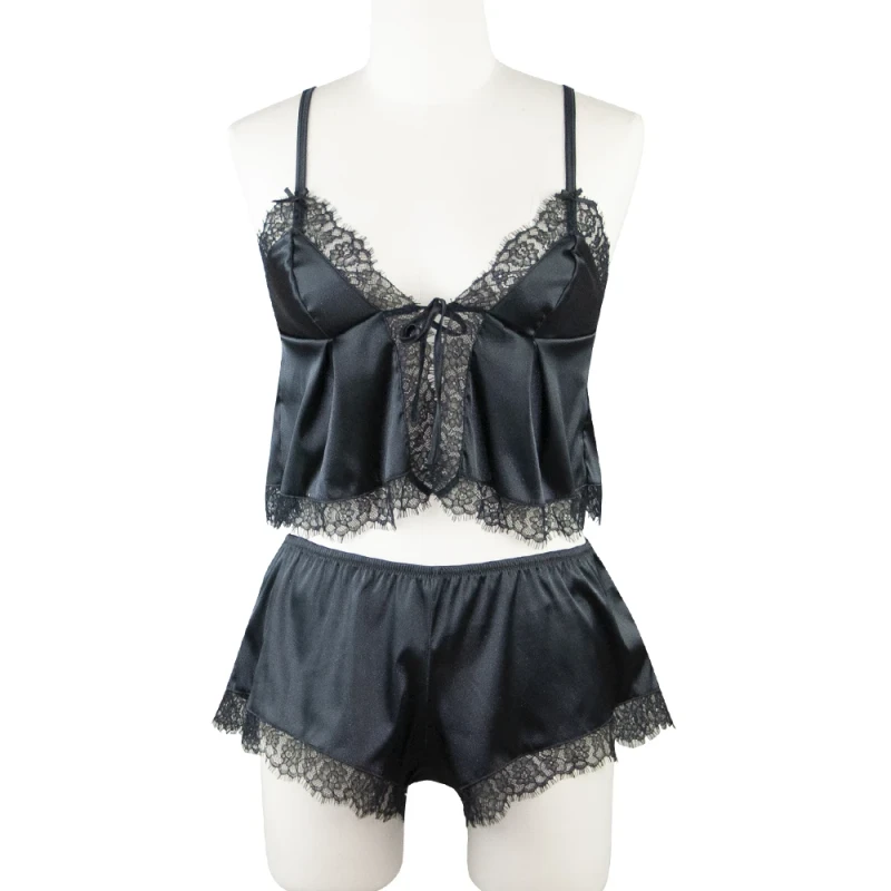 Customized Factory Satin Lace Pajamas Set for Women, Nightwear Lingerie Set, Adjustable Straps, Sexy Camisole Set