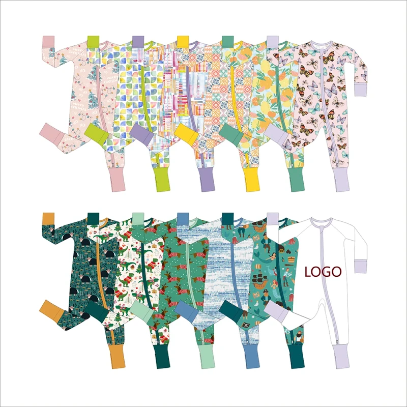 Customized Fold Over on Feet Plain Organic Cotton Baby Clothes Romper Jumpsuit Baby Footed Onesie Pajama Baby Clothes Girls