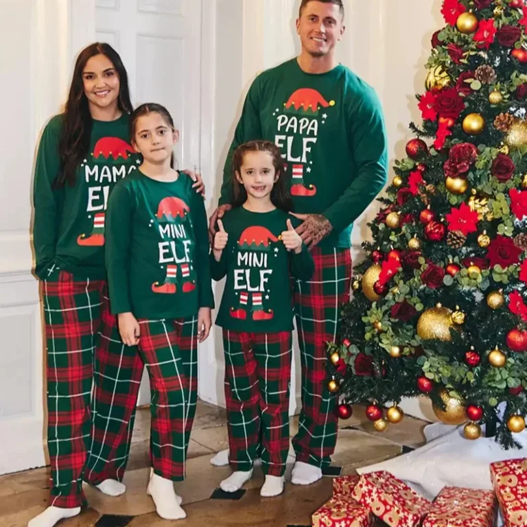 Customized-Holiday-Elf-Family-Matching-Pajamas-Elastic-Waist-Breathable-Quick-Dry-Red-Green-Checkered-Papa-Mama-Kids-Pajama-Set