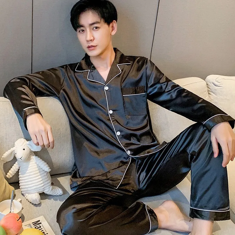 Customized Logo Men's Pajamas Long Sleeved Softness Men's Sleepwear 2 Pieces Set Home Clothing for Men