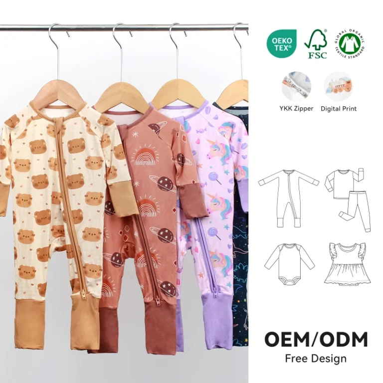 Customized-Logo-Newborn-Bamboo-Double-YKK-Zipper-Pajamas-Infant-Print-Cartoon-Romper-Baby-Bamboo-Sleeper