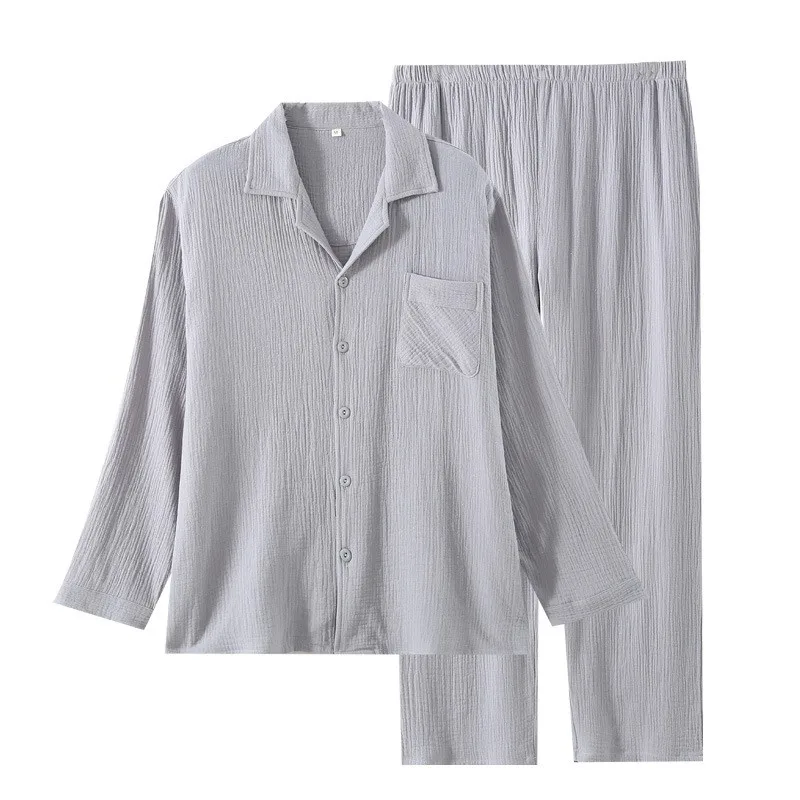 Customized Men's Organic Cotton Pajamas Crepe Cotton Pure Cotton Double-layer Yarn Suitable for All Seasons
