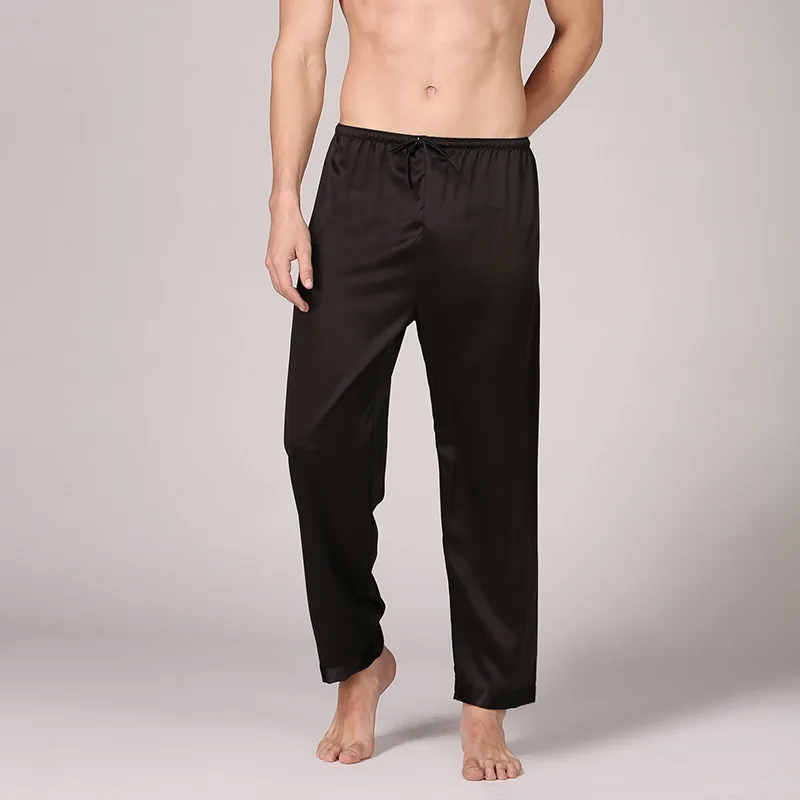Customized Men's Polyester Imitation Silk Fabric Lightweight Casual Breathable Woven Short Sleeve Sleep Bottoms Machine-Washable