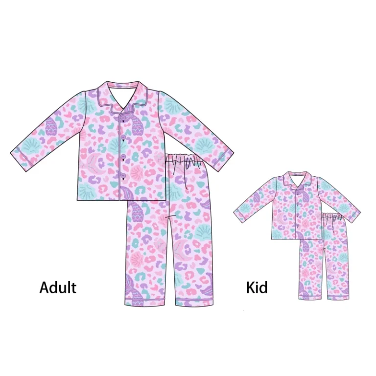 Customized-Printed-Flower-Bamboo-Mommy-and-Me-Family-Matching-Outfits-2pcs-Pajamas-Set-for-Kids-Women-Family