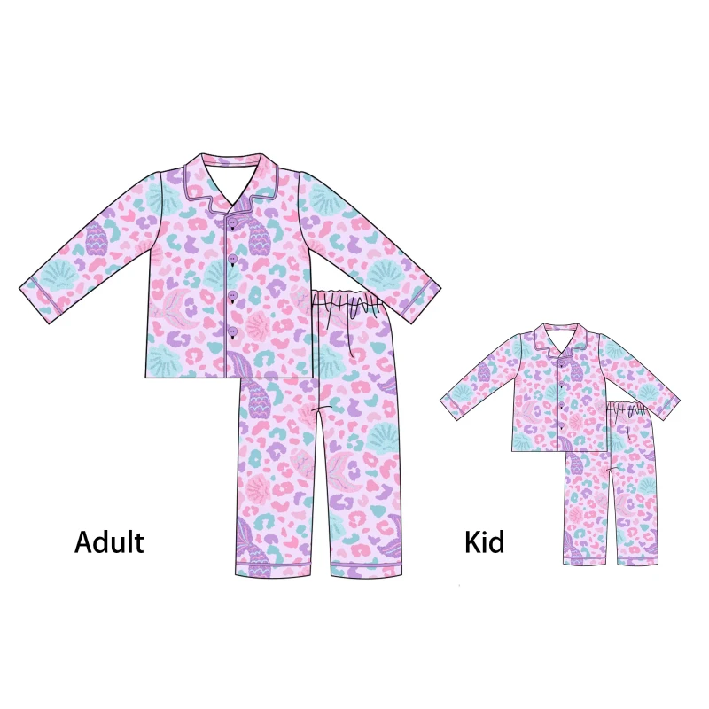Customized Printed Flower Bamboo Mommy and Me Family Matching Outfits 2pcs Pajamas Set for Kids Women Family