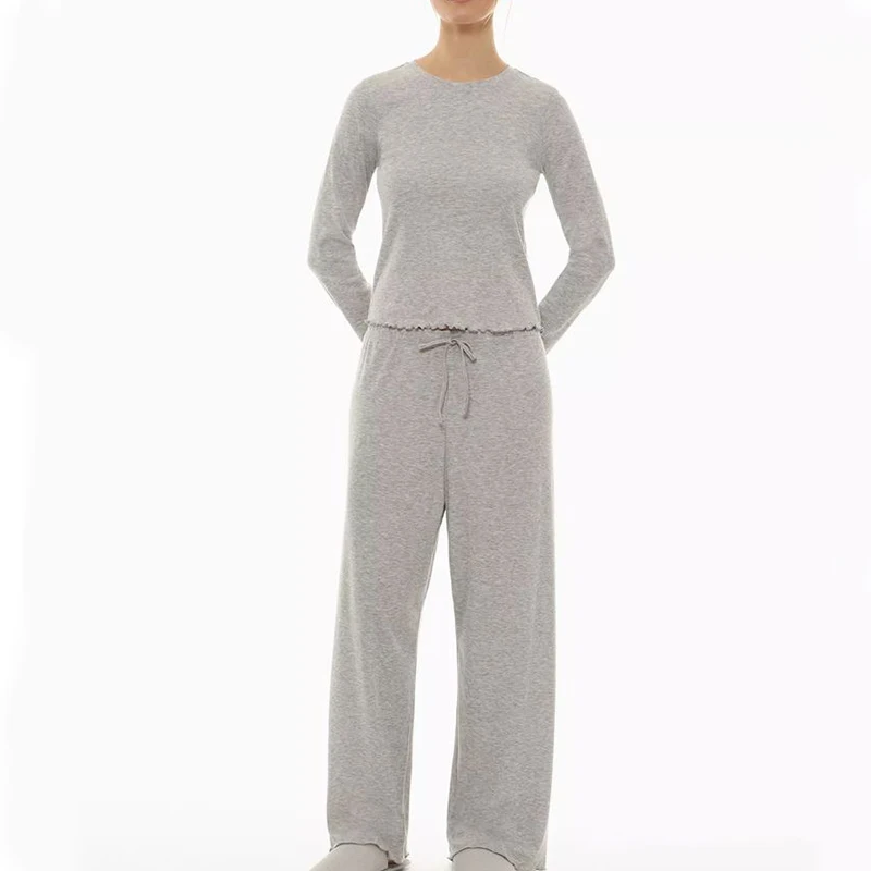 Customized Pure Cotton Women's Two-piece Spring-autumn Pajamas Providing Comfortable Home Wear in Pure Colors