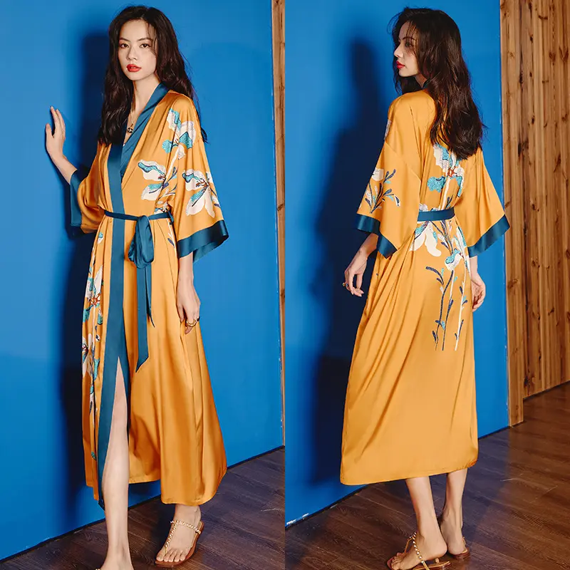 Customized Women Silk Robes Sexy Bathrobe Printed Robes Women Nightgowns and Home Clothes Plus Size Pajamas