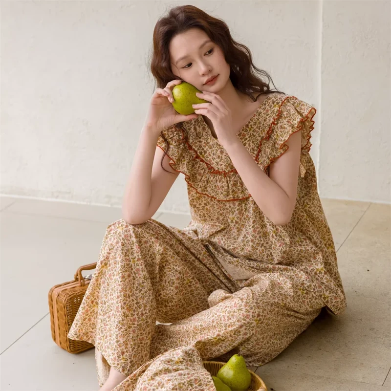 Customized Women's Pajama Sets Comfortable Summer Leopard Print Elastic Waist Jersey Elegant 100% Cotton Pajamas