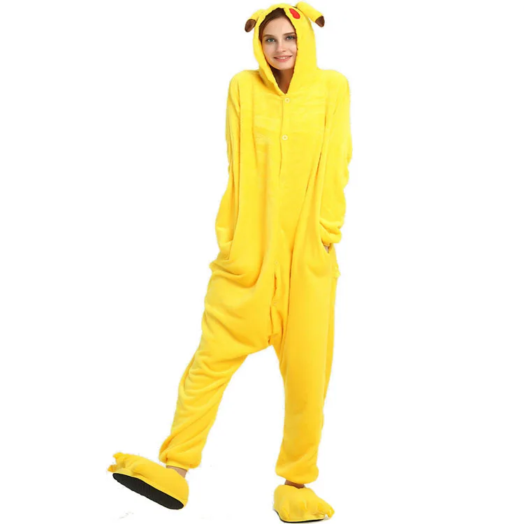 Cute Cartoon Adult Women Kigurumi Long Sleeve Hooded Homewear Pajamas One piece Animal Pajamas