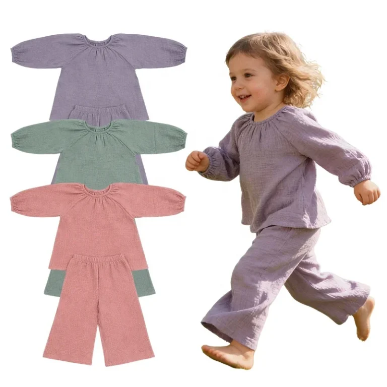 Cute-Kids-2-Piece-Pajama-Set-Bubble-Sleeve-Top-Wide-Leg-Pants-Soft-Lounge-Wear-for-Girls-Home-Wear-for-Active-Children