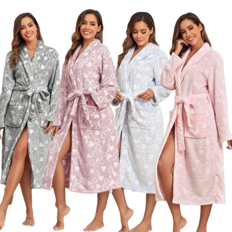 Cute-Polka-Dot-Print-Autumn-Winter-Casual-Hooded-Fleece-Robe-Belt-Long-Sleeve-Pocket-Soft-Breathable-Womens-Nightgown-Sleepwear