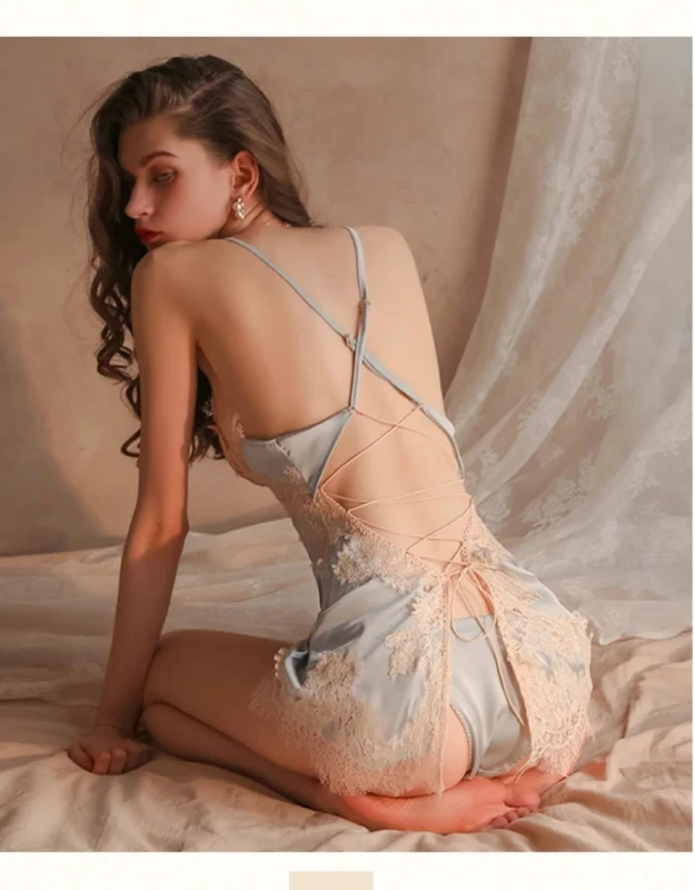 Cute-Summer-Camisole-and-G-String-Womens-Lace-Satin-Sleepwear-Suit-Elegant-Pajamas-Set