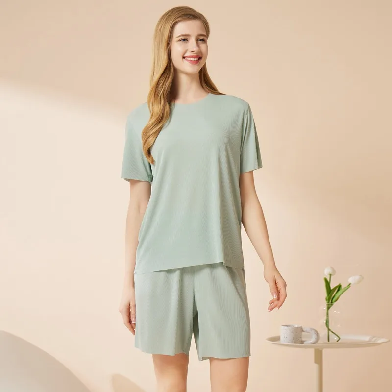 Design Luxury Ladies Bamboo Pajamas Short Sleeve Pyjamas Woman Pjs Two Piece Pj Set Cotton Modal Pajamas