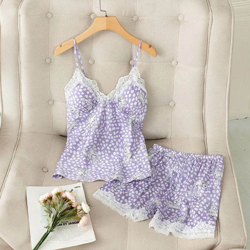 Designed Jacquard Satin Custom Sleepwear Pajamas Mature Lace Nightdress Lingerie Pyjama Family