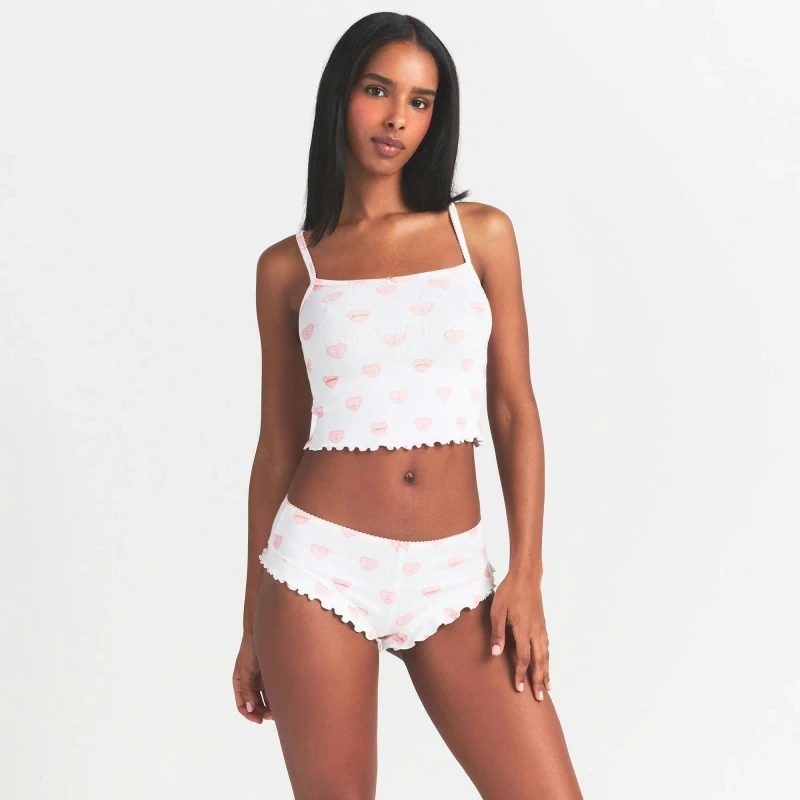 Digital Printing Pattern Women's Summer Crop Camisole Shorts Pajama Set Hot Sexy Stretched PJs Adjustable Straps