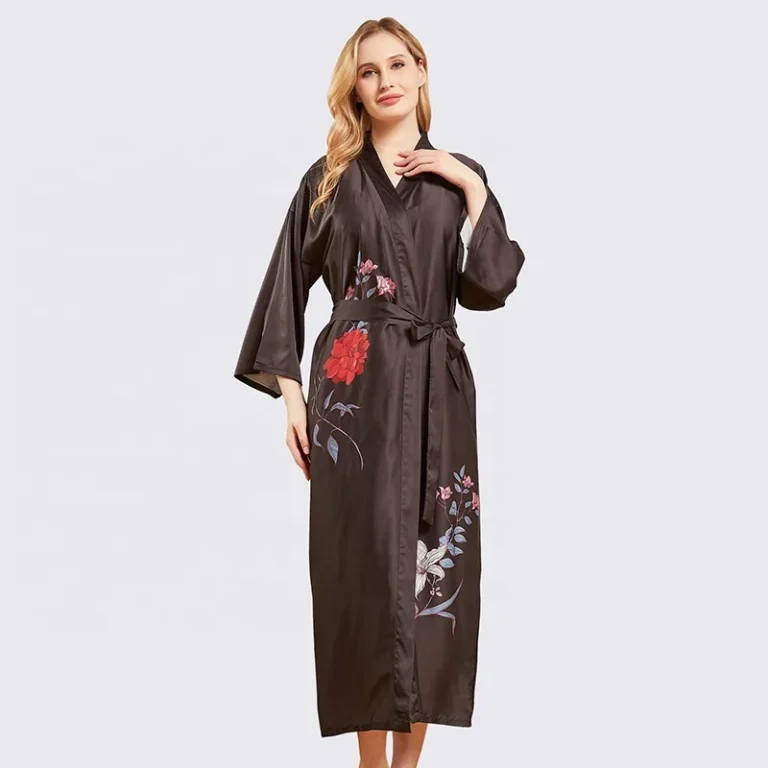 Digital-Printing-of-Womens-Long-Satin-Robes-Morning-Robe-Kimonos-Loungewear