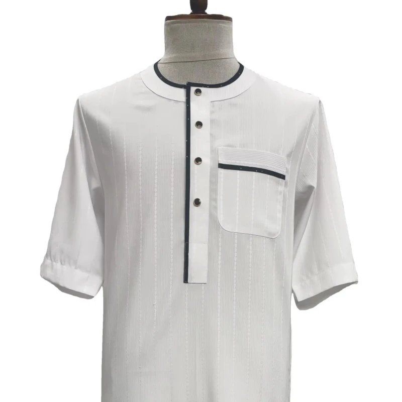 Direct Customized Men's Muslim Homewear Thobe Combination Style Robes Summer Breathable Loose Fit TR Fabric