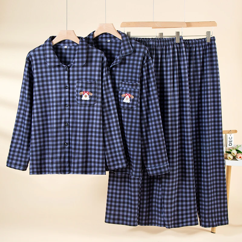 Direct Factory New Plaid Couple Pajamas Long Sleeve Loungewear Comfortable Leisure Couple Pajamas