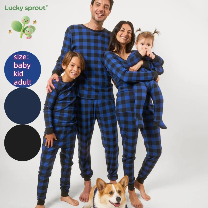 Direct Sales Mommy and Me Loungewear Family Matching Autumn Clothes Long Sleeve Baby Romper Boy Plaid Printing Pajamas