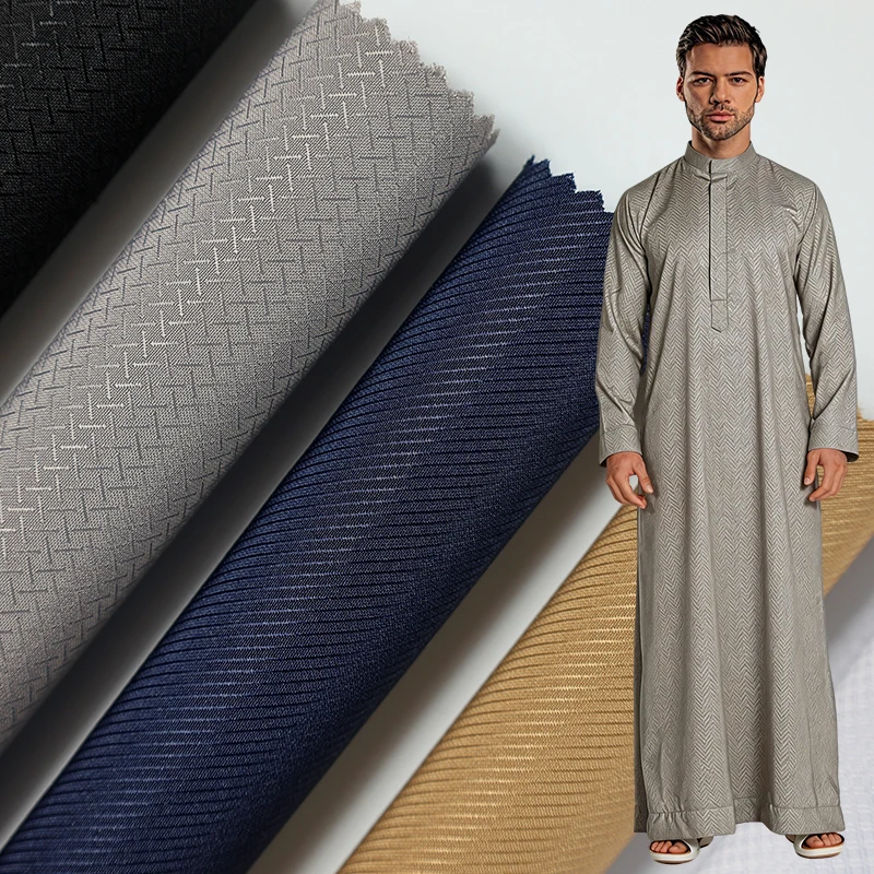 Dobby Polyester Robe Fabric Thobe Fabric for Muslim Men