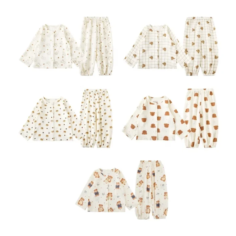 Double-Layer-Crepe-Cute-Cartoon-Print-Custom-Baby-Boys-Spring-Pajamas-Toddler-Boys-Night-Wear-Sleepwear