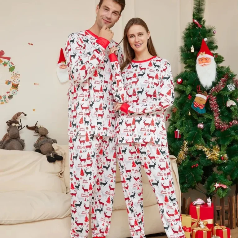 Drop-Shipping-Cartoon-Full-Body-Deer-Print-Parent-Child-Family-Christmas-Pajamas-Long-Sleeve-Home-Suit-Elastic-Waist
