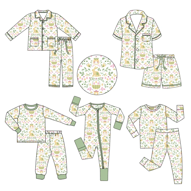 Easter Baby Kids Pajamas Family Matching Outfits Bamboo Loungewear for Mom Dad and Me Girls Sets