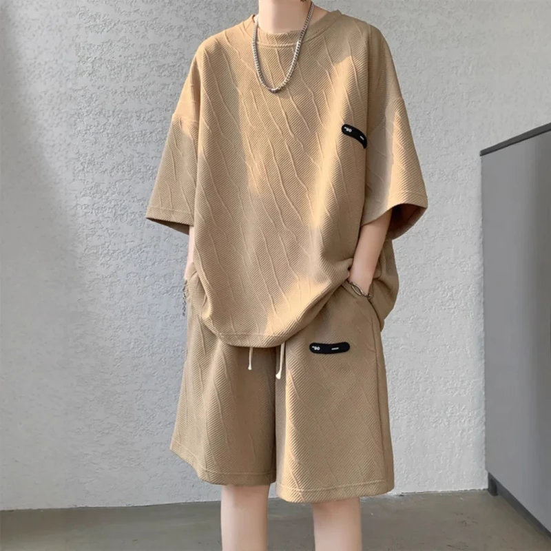 Eco Friendly Polyester Fiber Pajamas Men's Summer Loose Simple Hong Kong Style Thin Design Casual Sports Suit